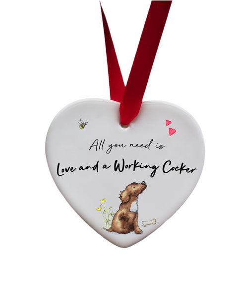 Love and a Cocker (Working) Ceramic Heart